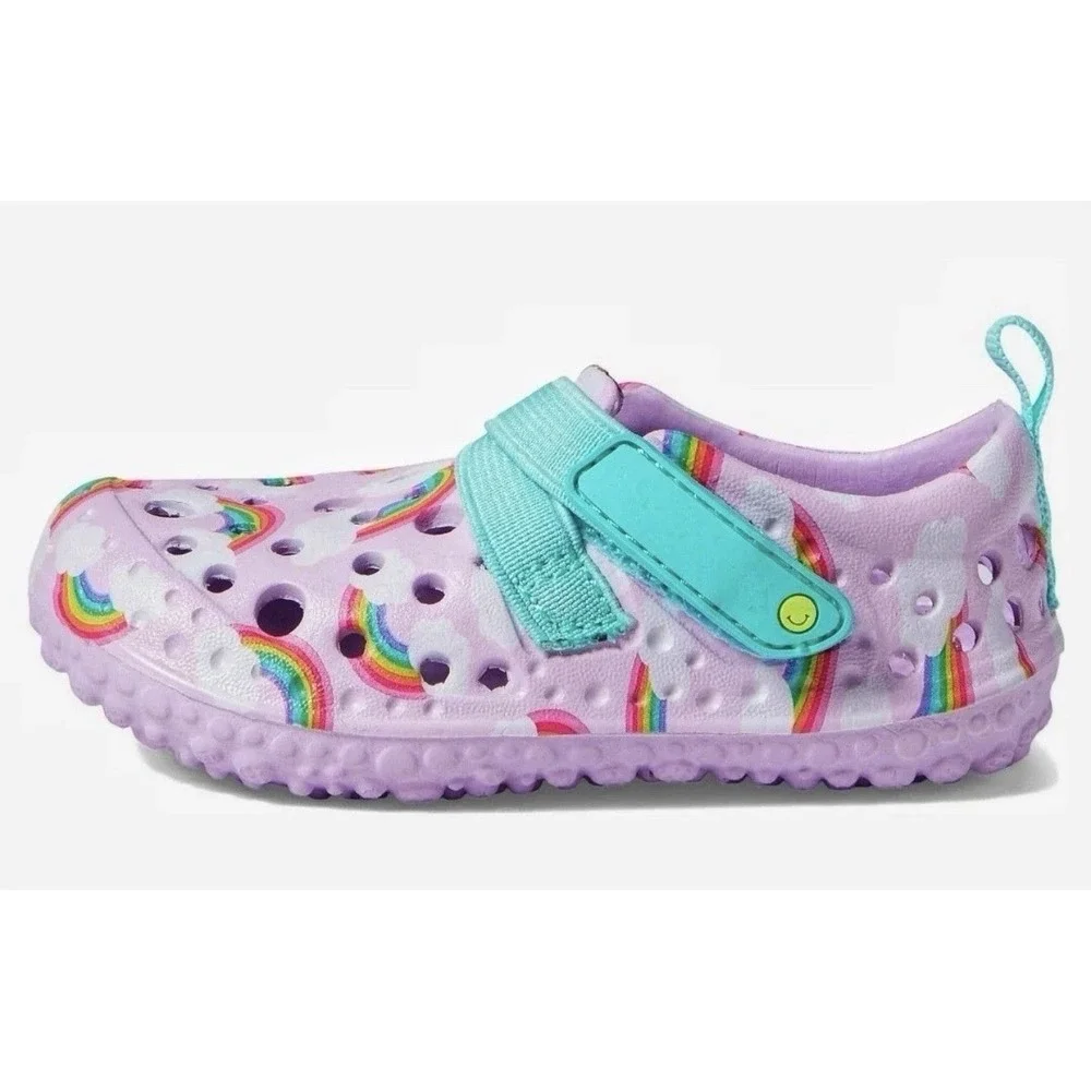 Western Chief Kids Rainbow Cloud Water Shoe Purple EVA Clogs Hook Loop Strap NEW